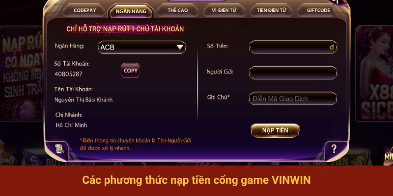 Các phương thức nạp tiền cổng game VINWIN